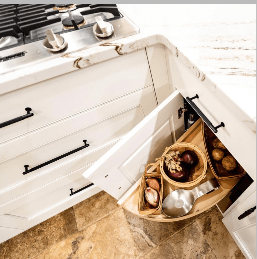 onions stored in blind corner cabinet