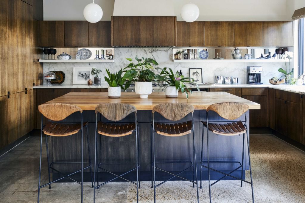 Marble countertops combined with butcher block