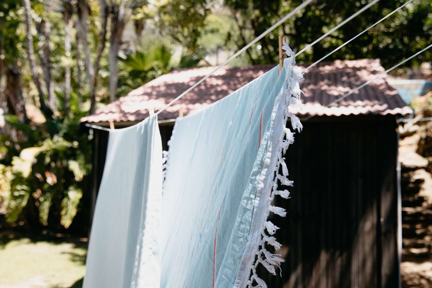 Handtücher an einer Wäscheleine aufgehängt