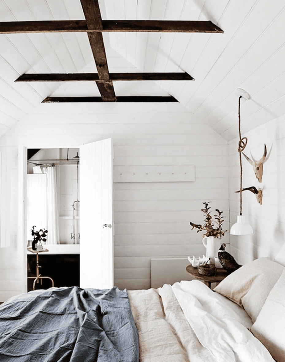 White room with vaulted ceilings