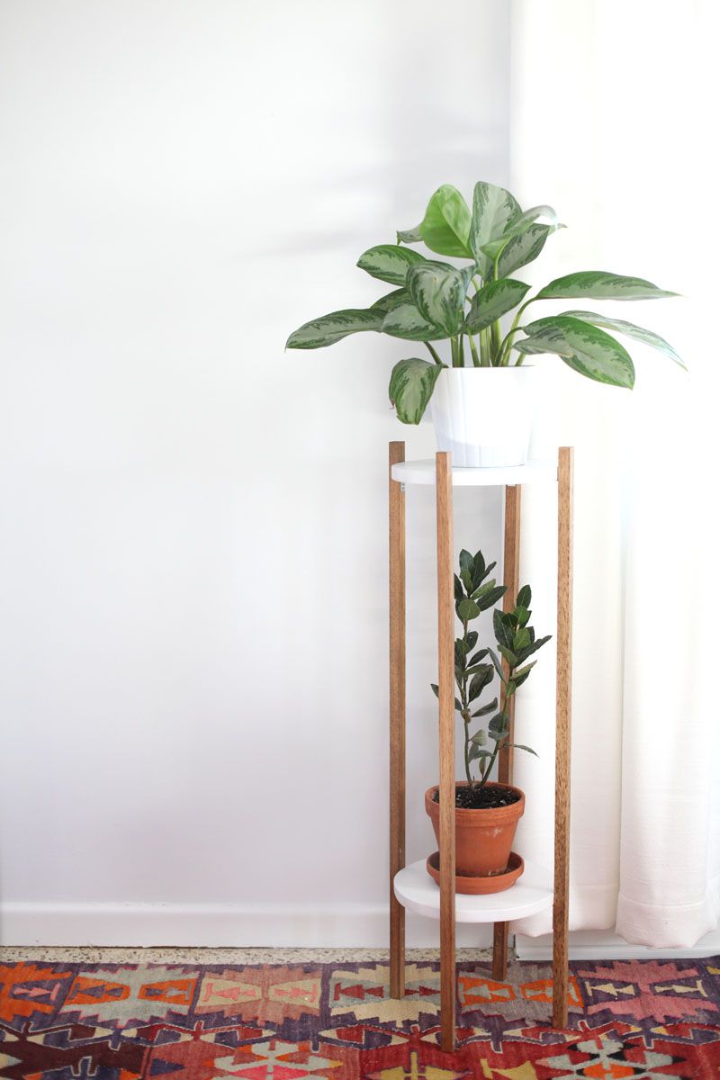 mid century modern planter on a geometric rug