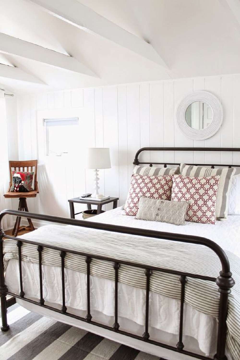 farmhouse bedroom with metal bed