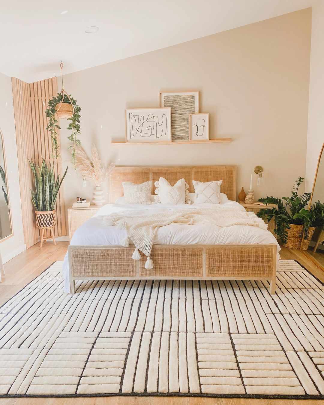 Dormitorio minimalista bohemio