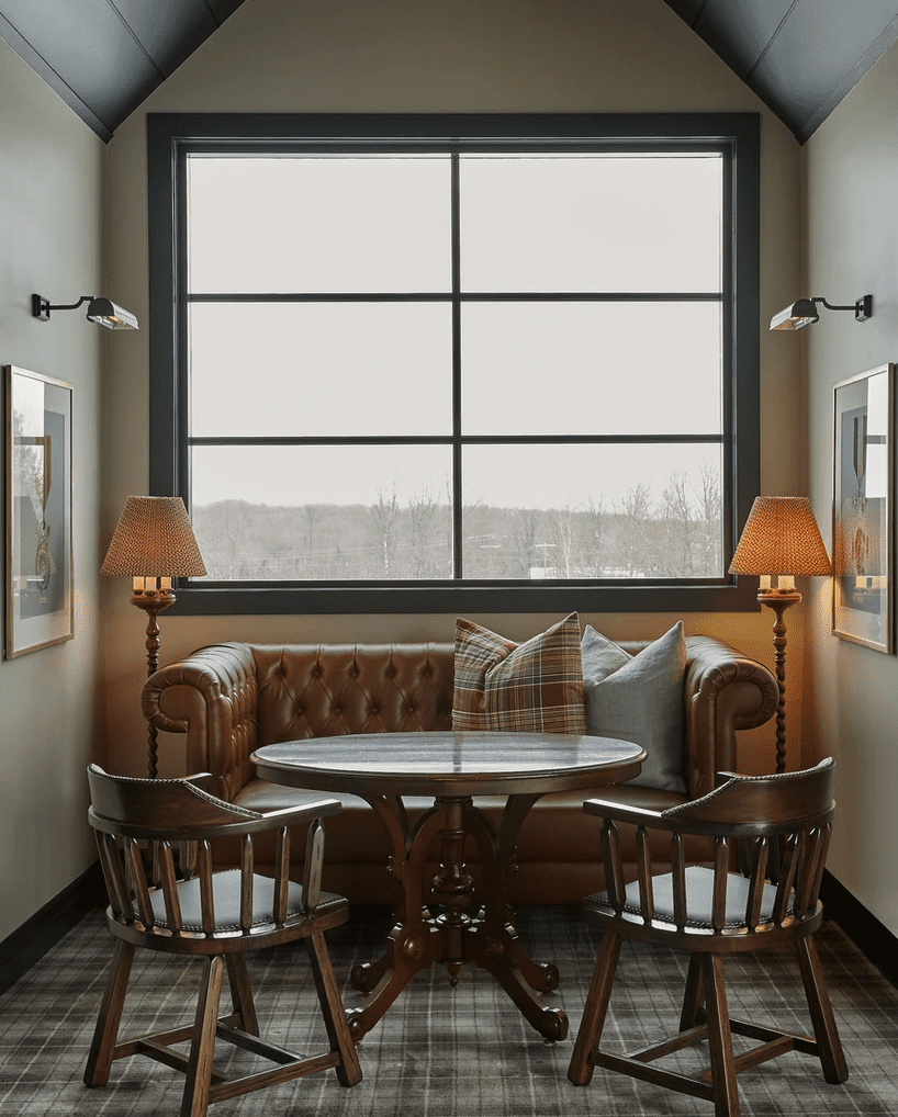 breakfast nook plaid and leather