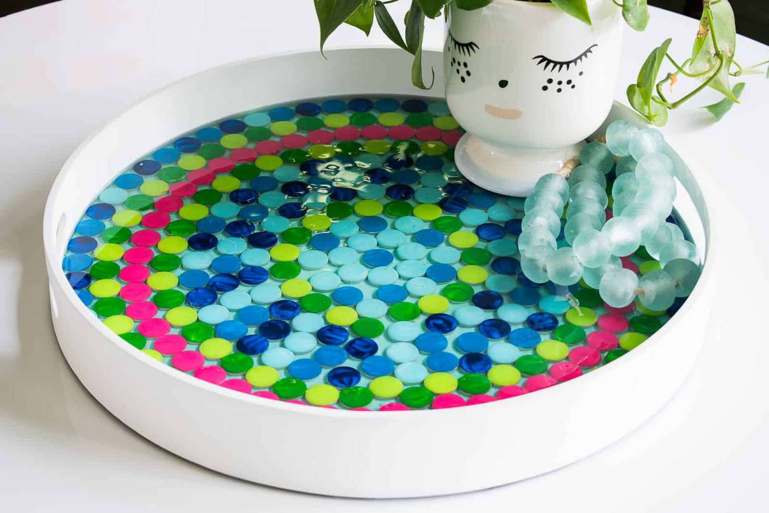 A colorful mosaic tray