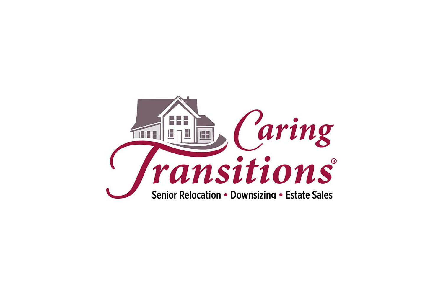Logotipo da Caring Transitions em vermelho com a imagem de uma casa marrom