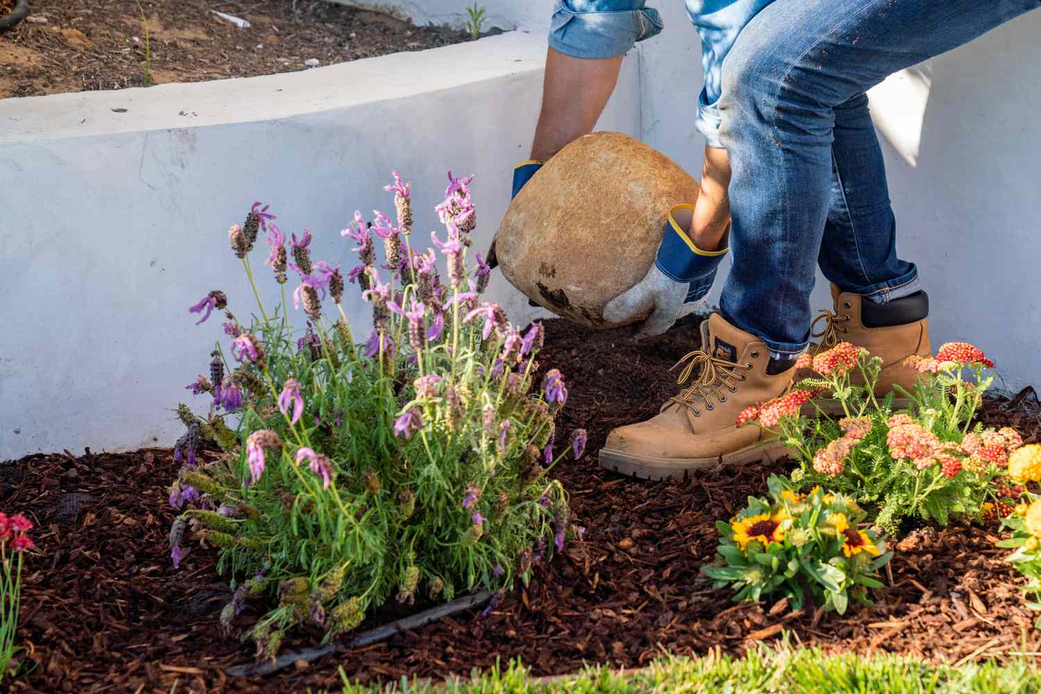 Dekorative Felsen im Gartenbeet als Blickfang