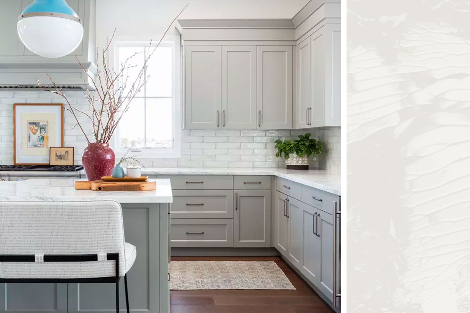 Benjamin Moore Calm kitchen inspiration and paint swatch