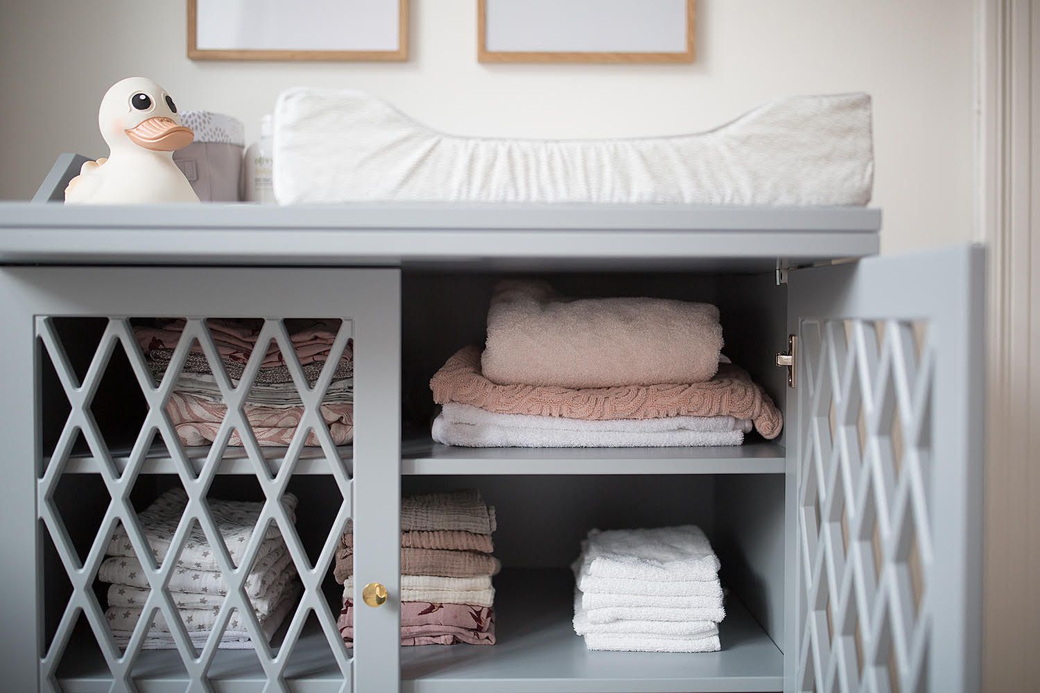 pink and gray baby room