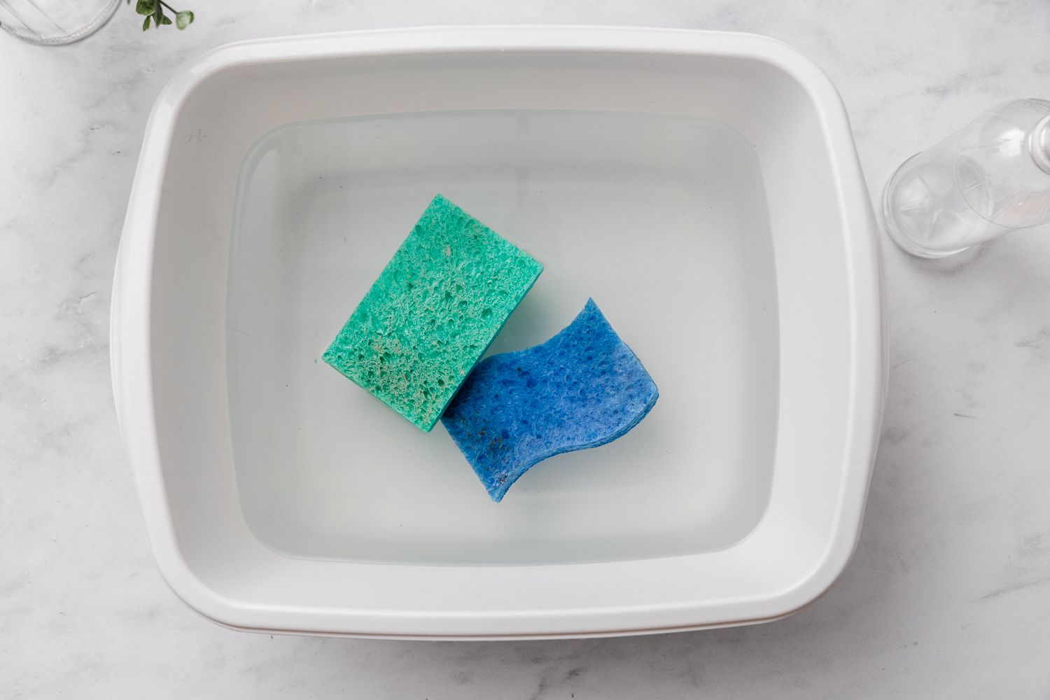 Letting sponges soak in vinegar