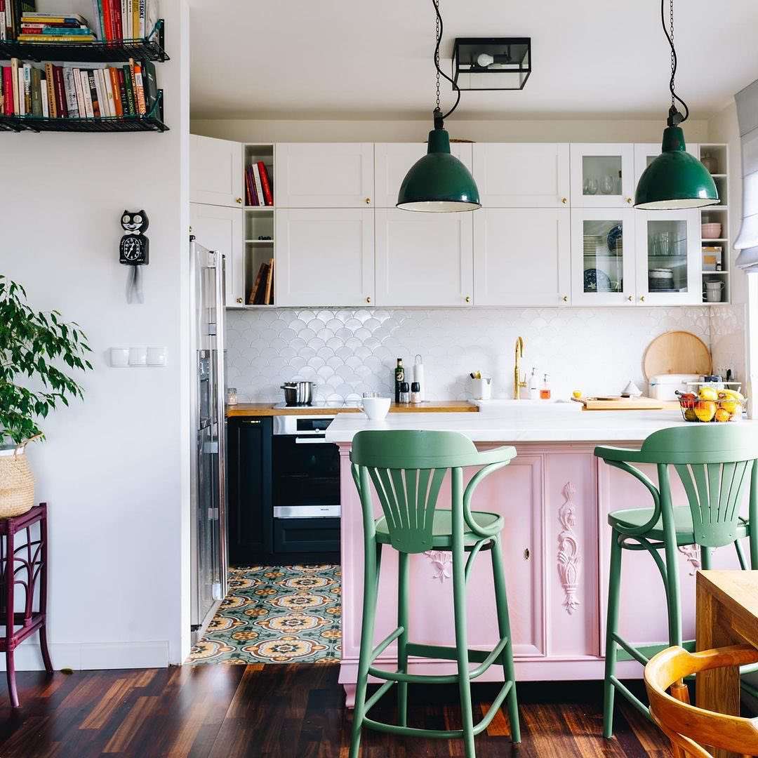 Bubblegum pink kitchen island