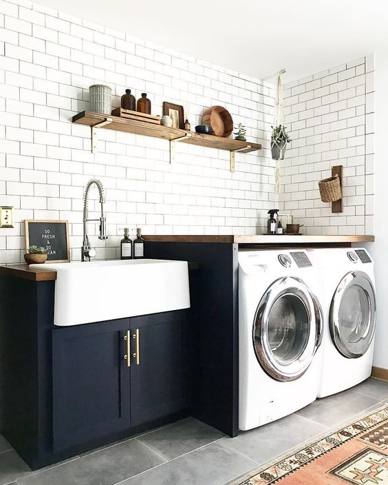 farmhouse sink in laundry room