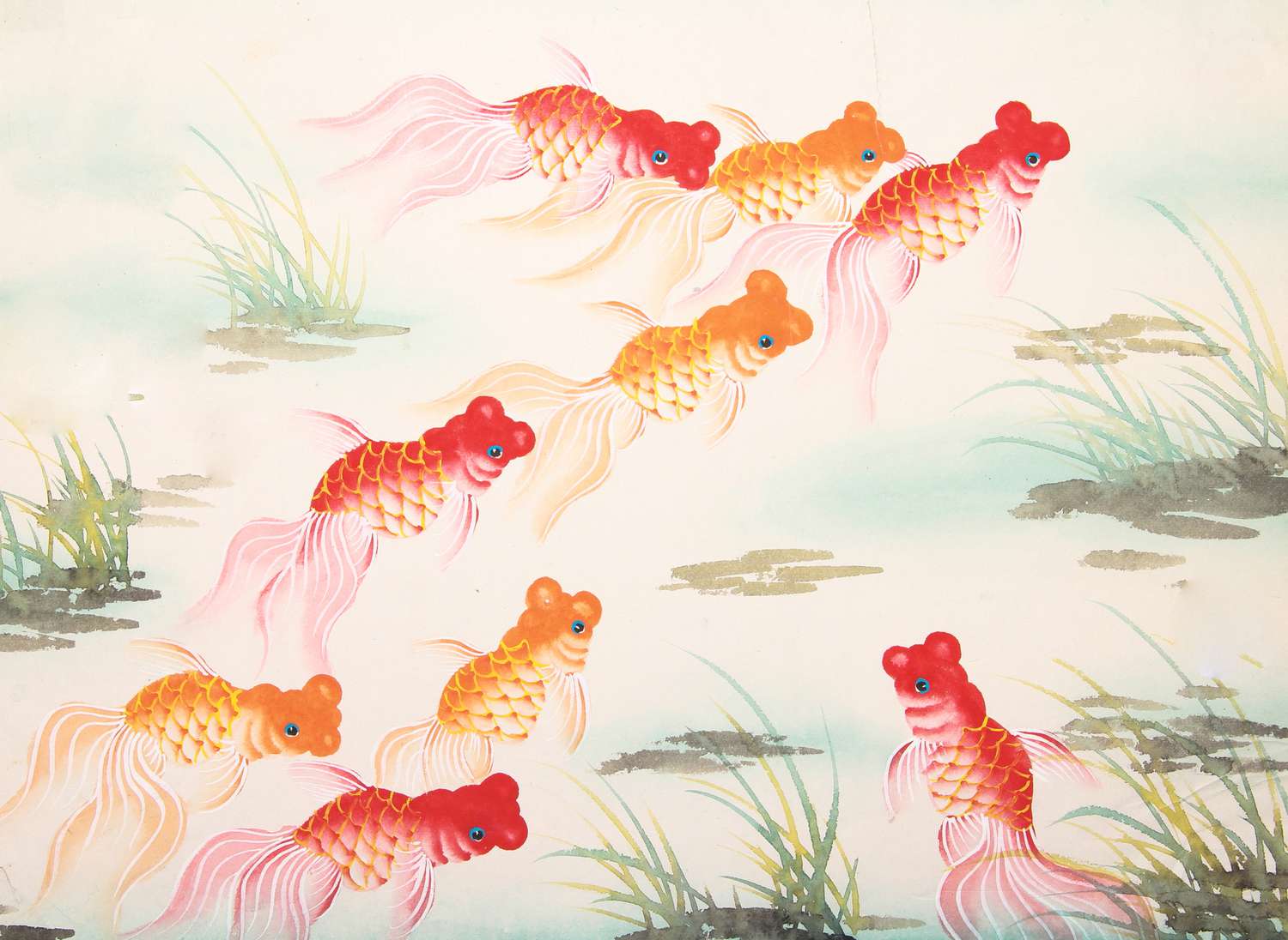Pintura tradicional china de peces de colores