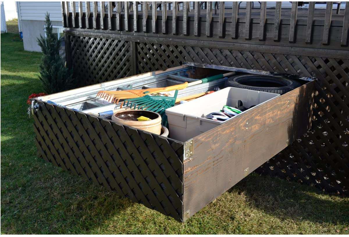 A drawer being pulled out from under a deck