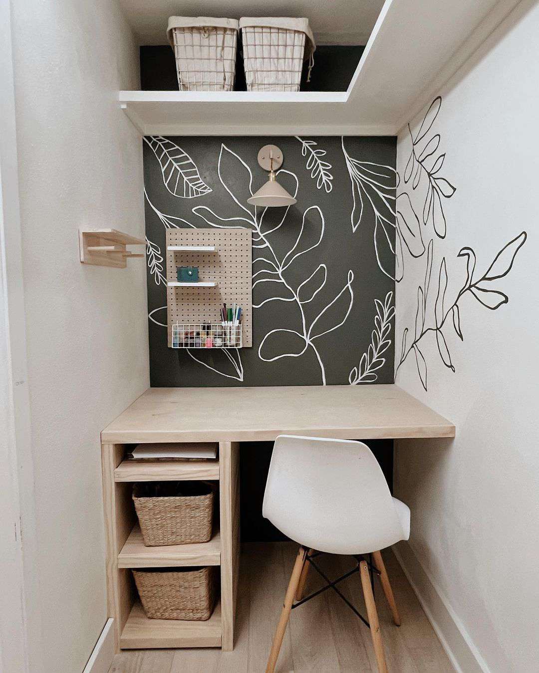 black and white desk nook mural