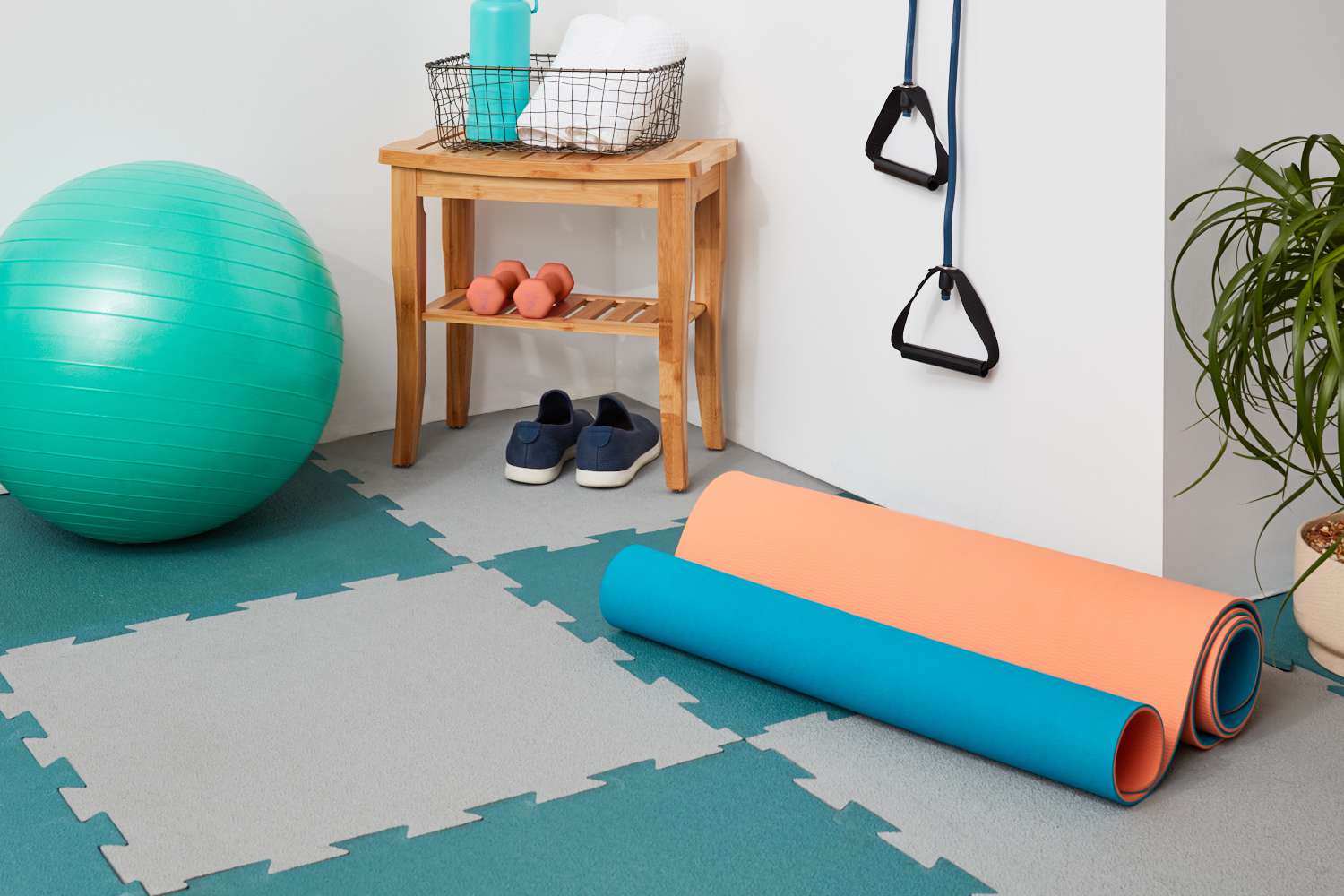 Home gym with rubber flooring