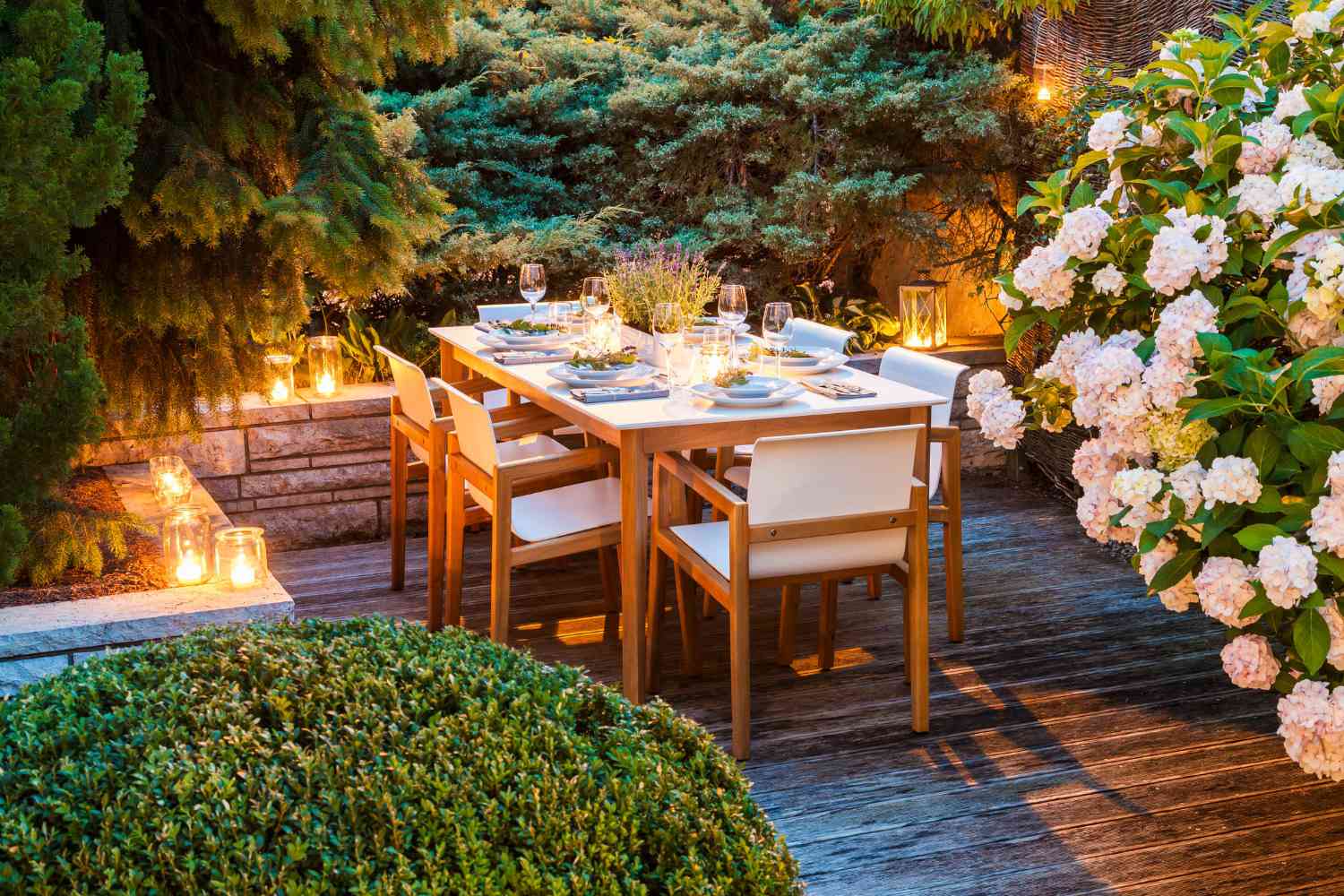 outdoor dining table at night