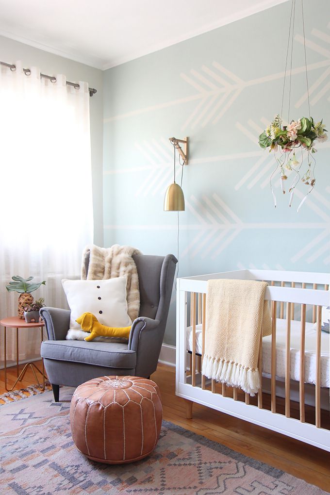 Tribal nursery with arrow accent wall