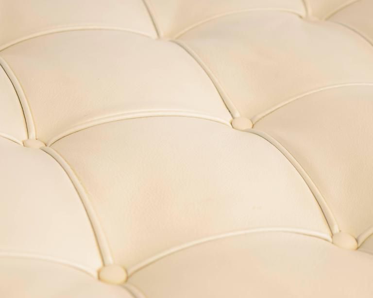 Tufted Ivory Leather on a Knoll Barcelona Chair Cushion