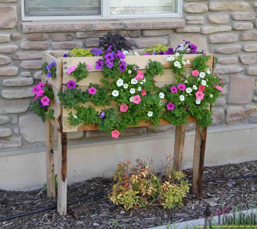 Wood Pallet Planter Box with colorful flowers