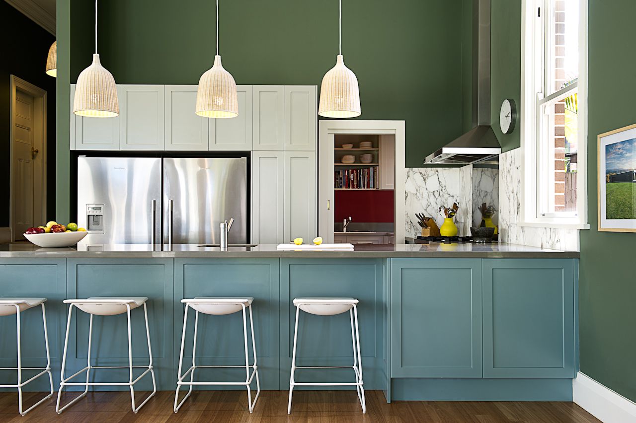 ideias de cozinha azul e verde