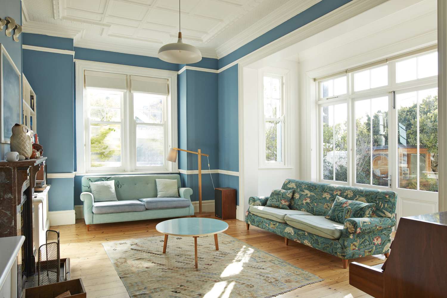 Teal blue living room