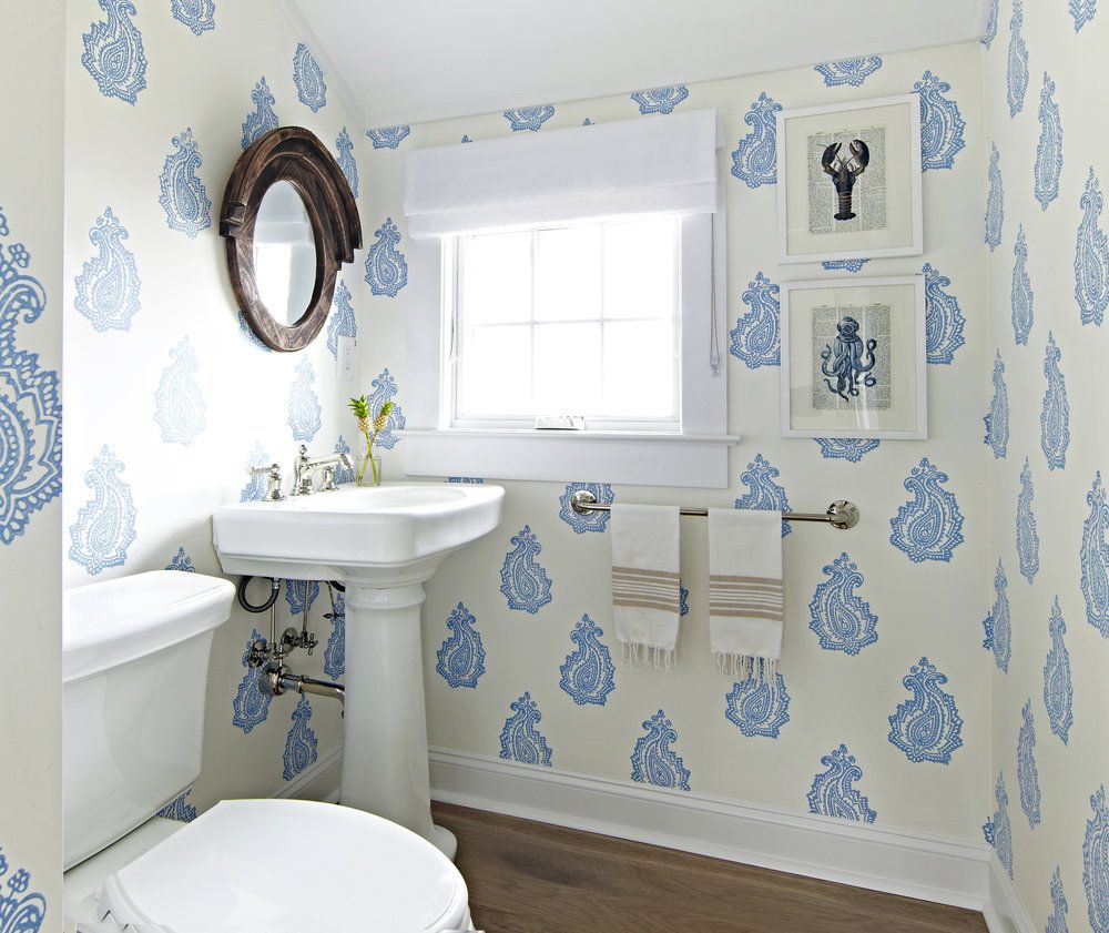 beachy paisley bathroom