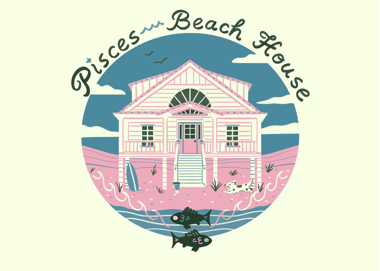 Una ilustración de una casa en la playa para un piscis