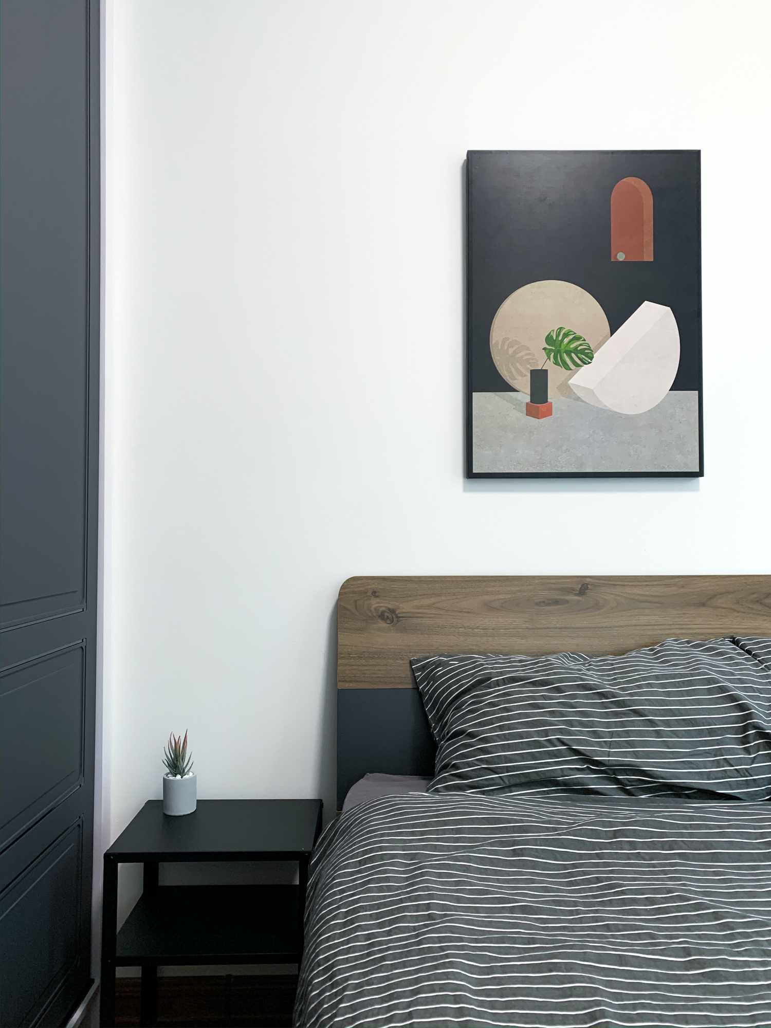 dormitorio moderno con toques negros