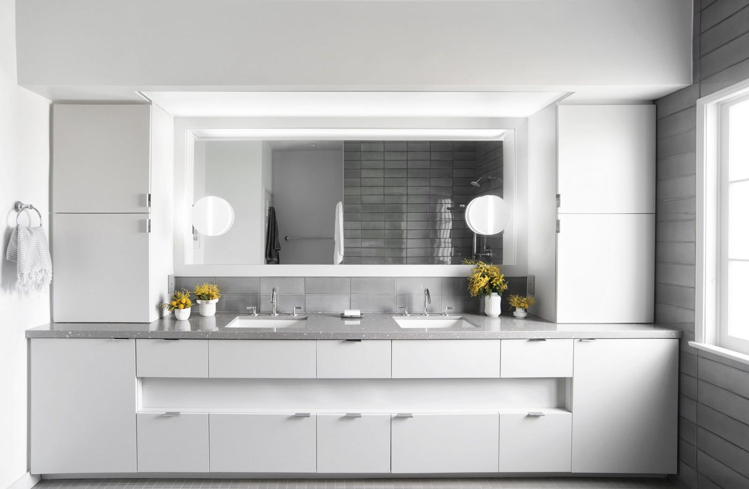 white wet room style bathroom with Nordic vibe