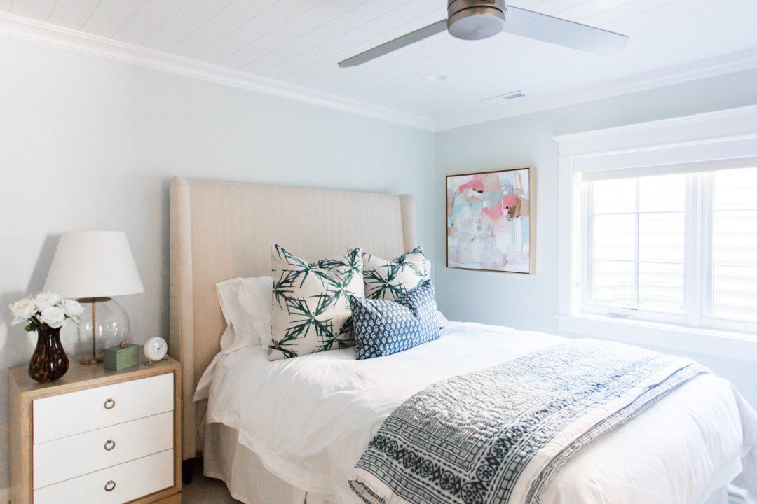 bluish gray walls in guest bedroom