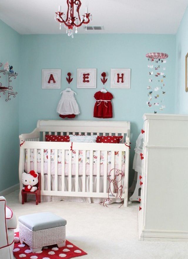 Chambre d'enfant rouge et turquoise