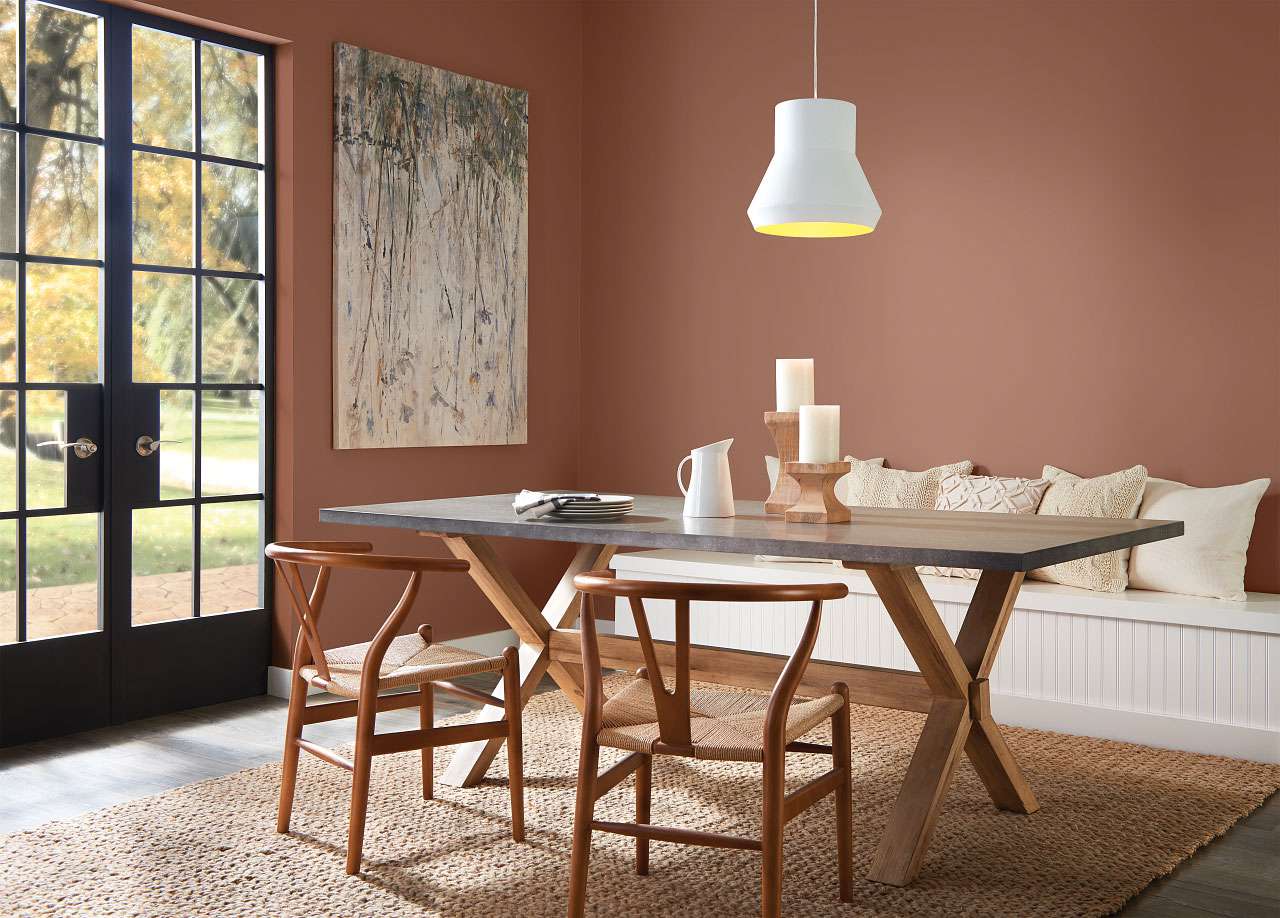 Color trend predictions 2022 - perfect penny paint by Behr in dining room