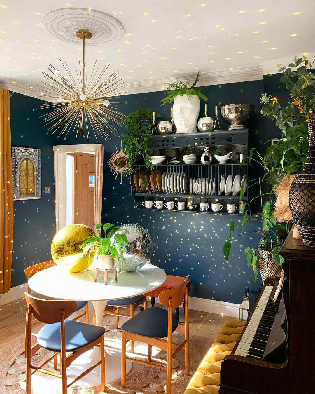 sparkling blue dining room