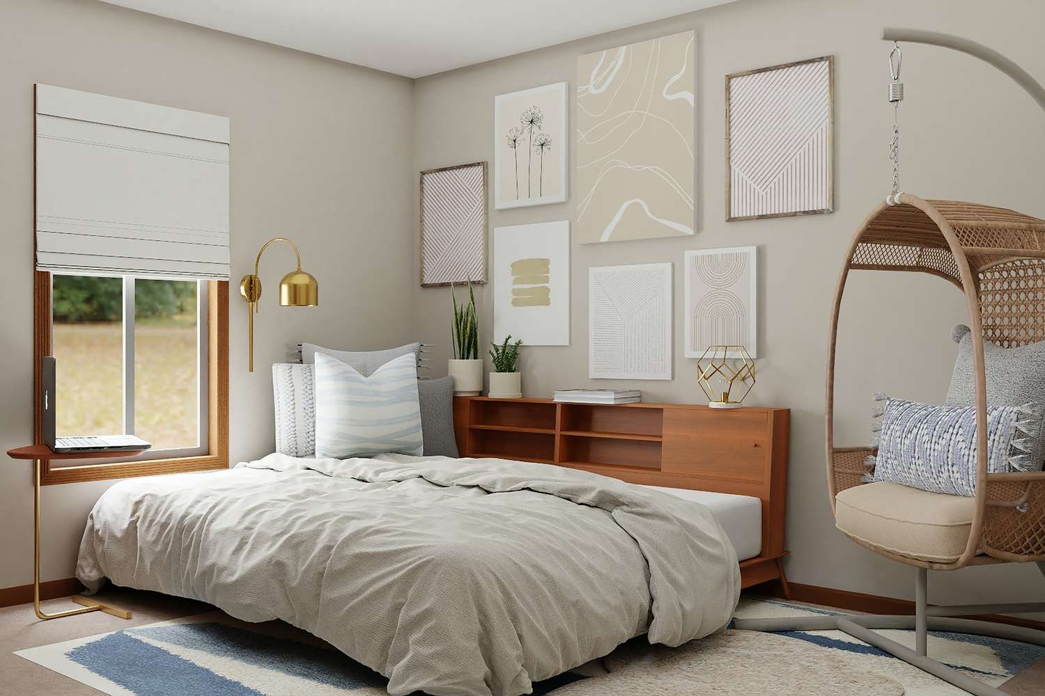 Airy bedroom decor with corner nook