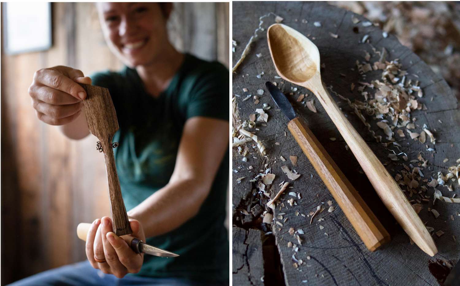 Anne of All Trades mit holzgeschnitzten Löffeln für GoFundMe 