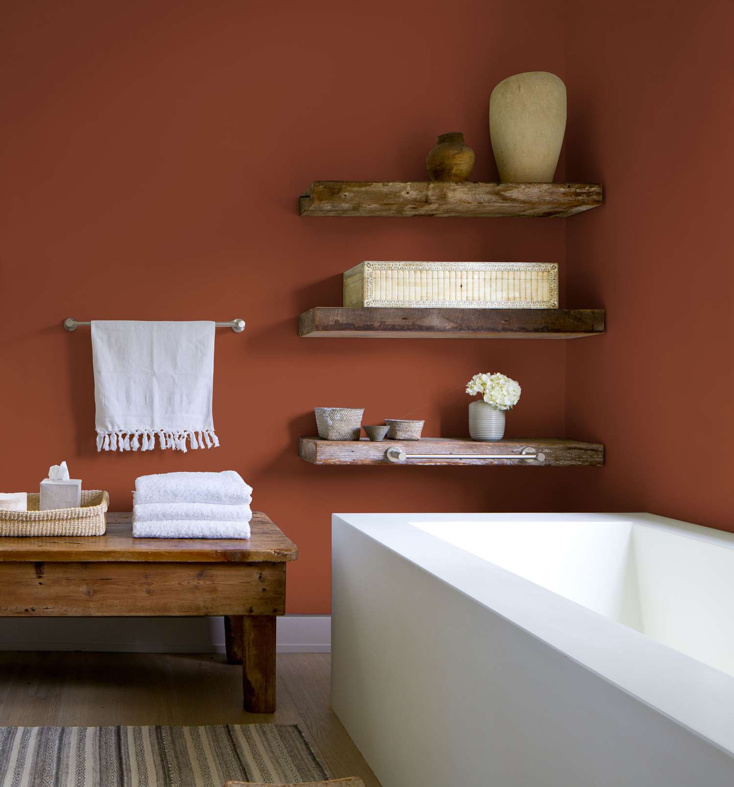 Color trend predictions 2022 - ancient copper paint by PPG in bathroom