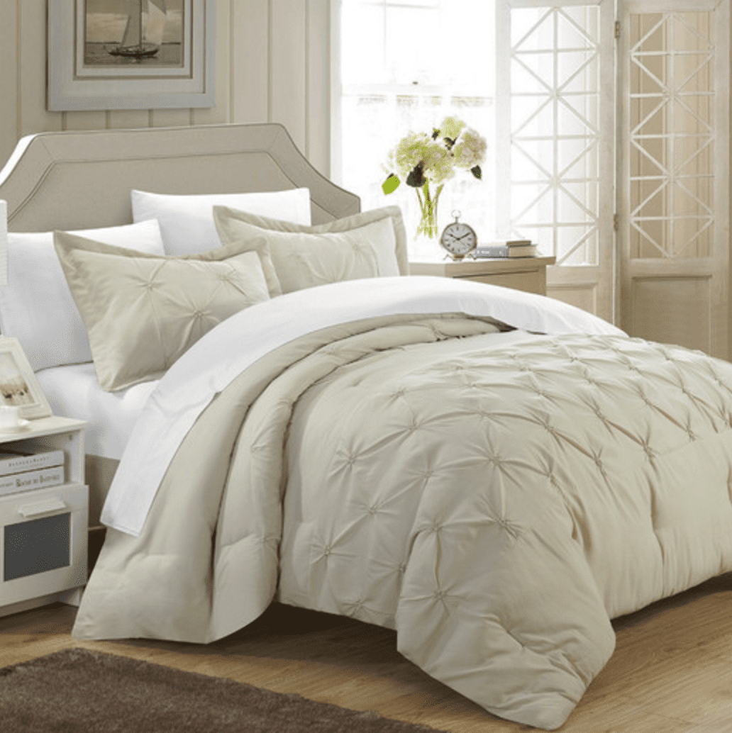 Neutral Bedding in decorated room