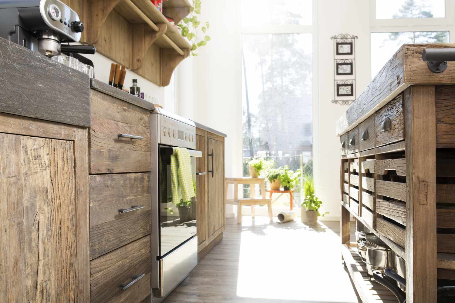 sunny kitchen with wood surfaces