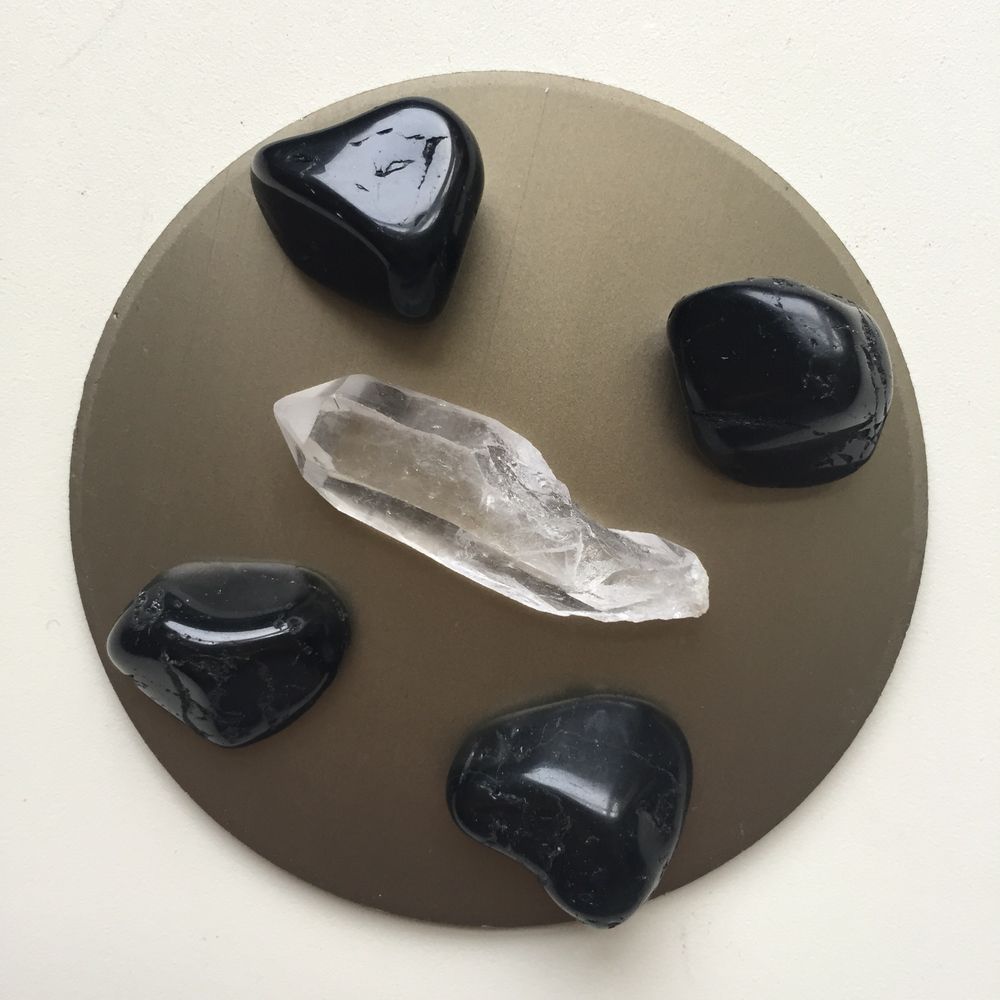 black tourmaline grid with clear quartz for protection