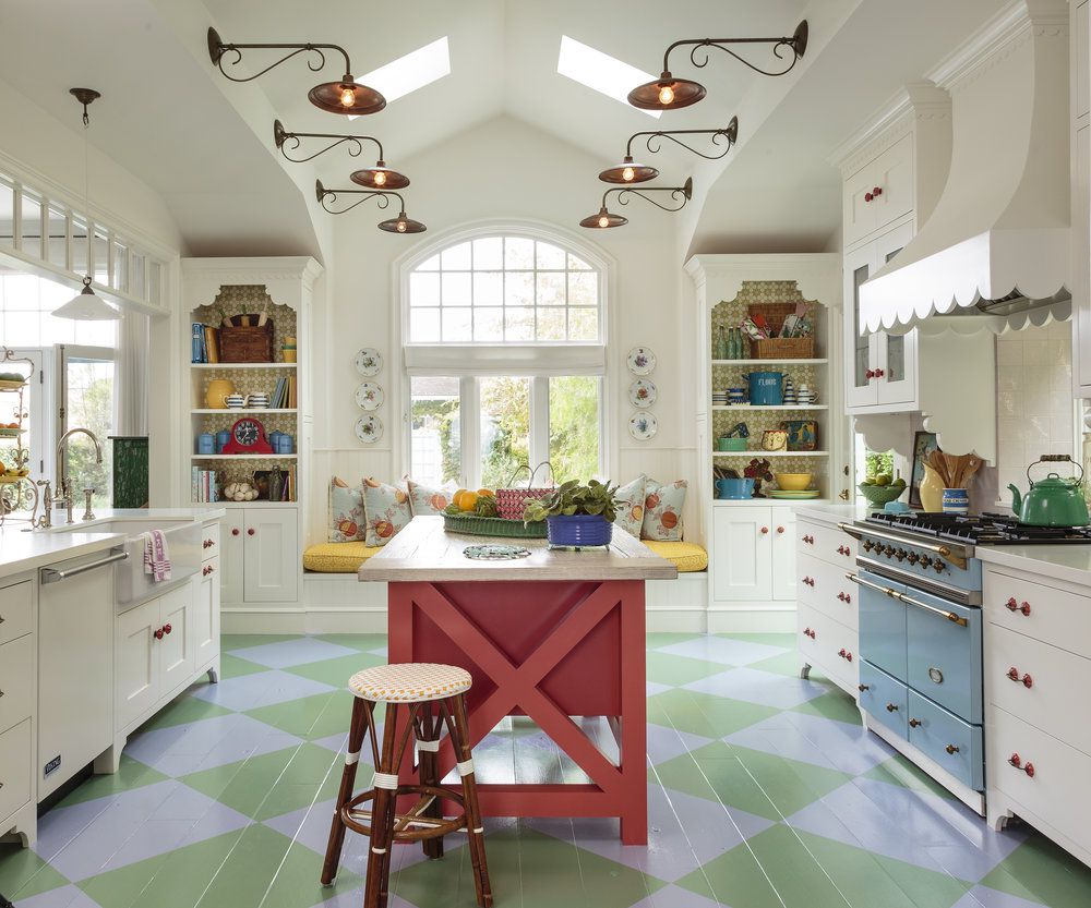 colorful stenciled kitchen floor