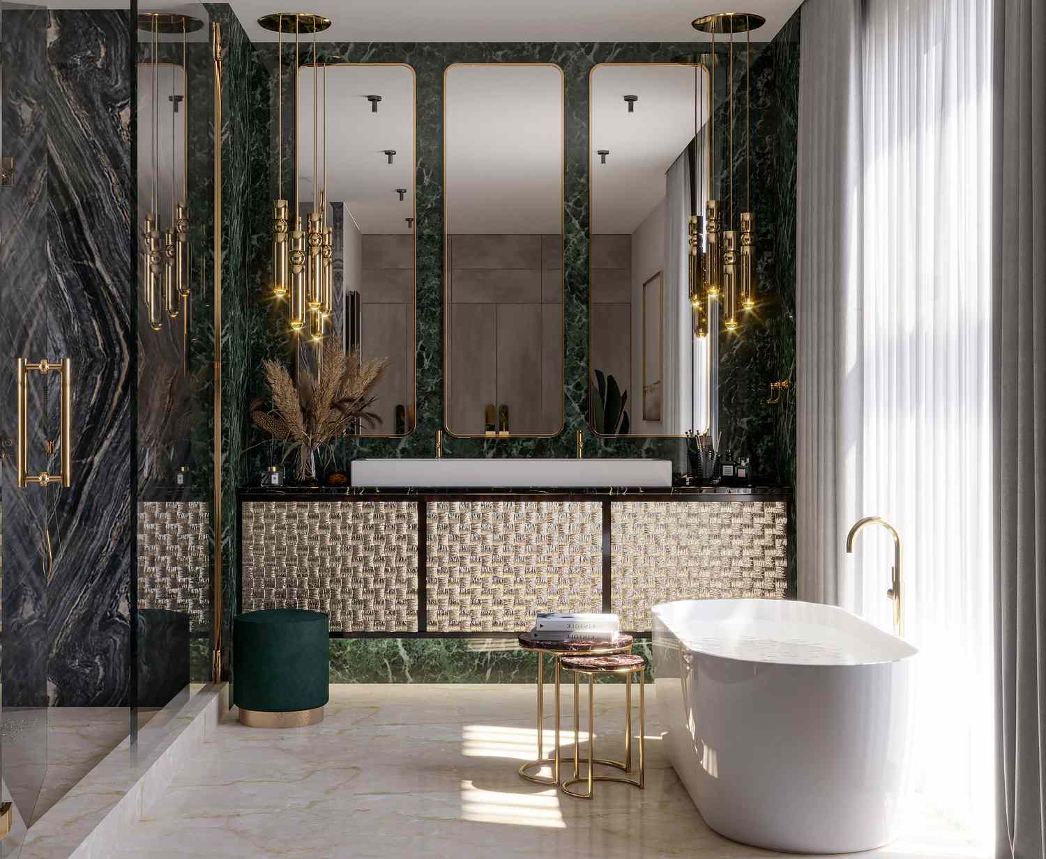 elegant green marble bathroom