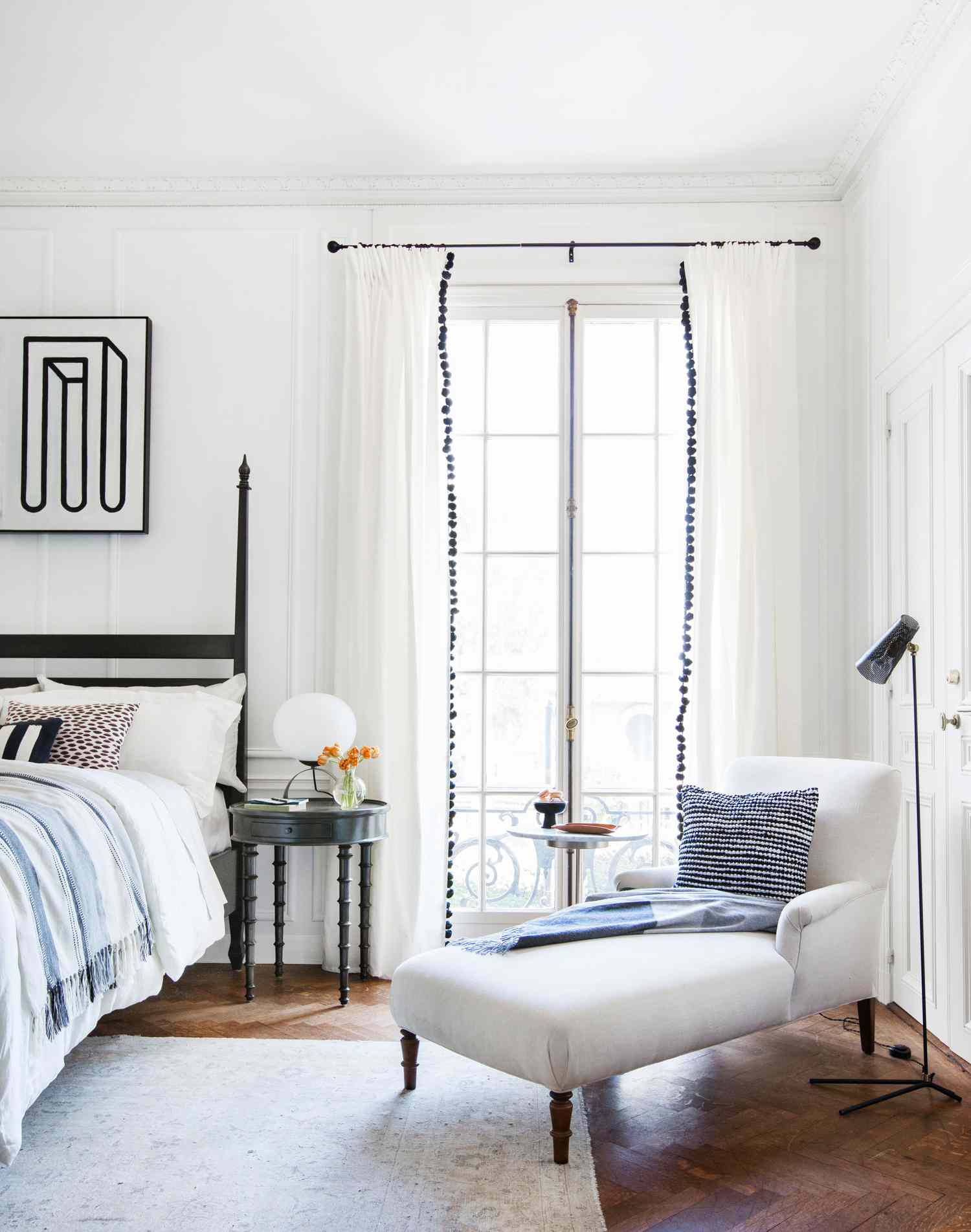 black and white bedroom