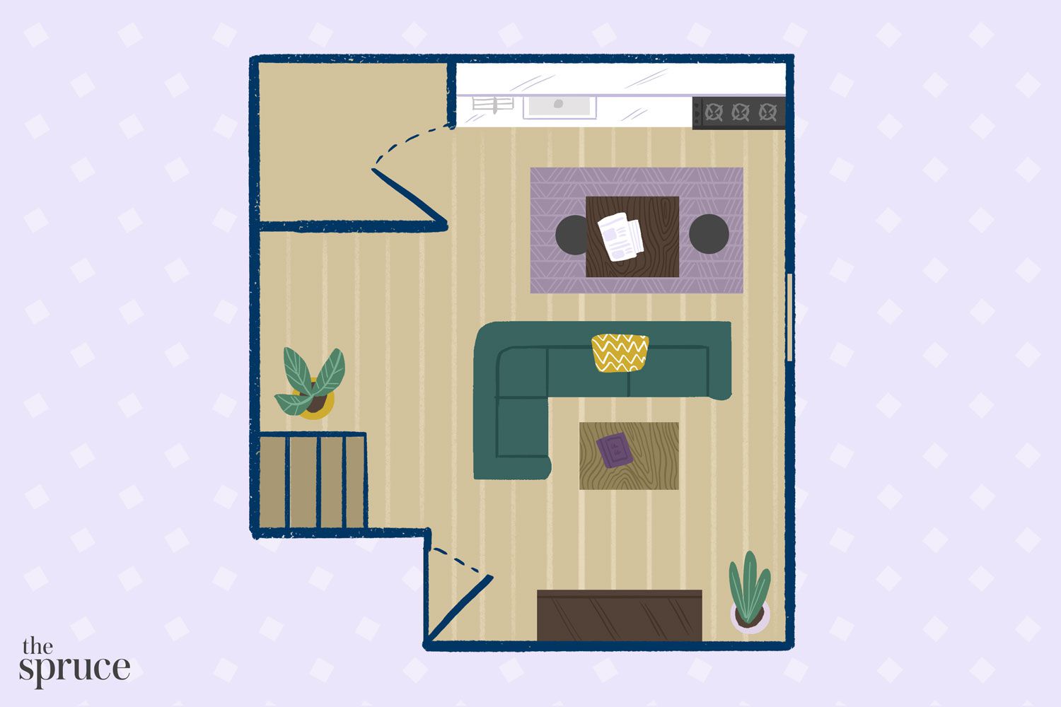 kleine wohnzimmereinrichtung für familie illustration