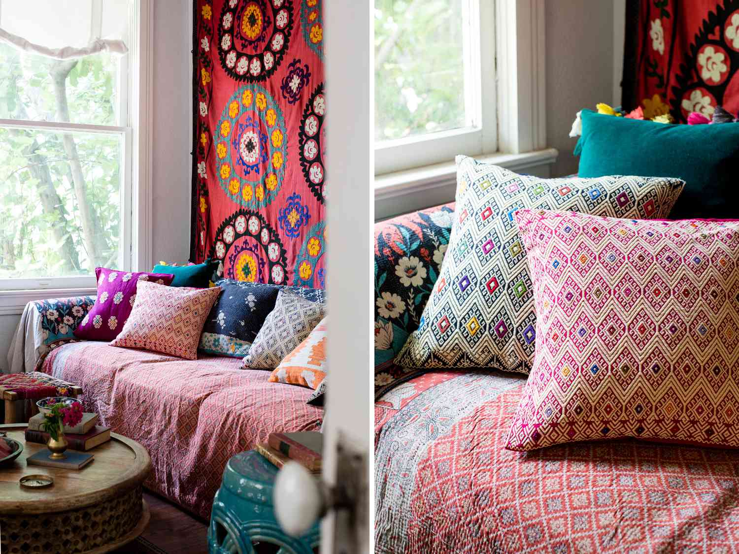 sofá de colores salvajes con diferentes telas