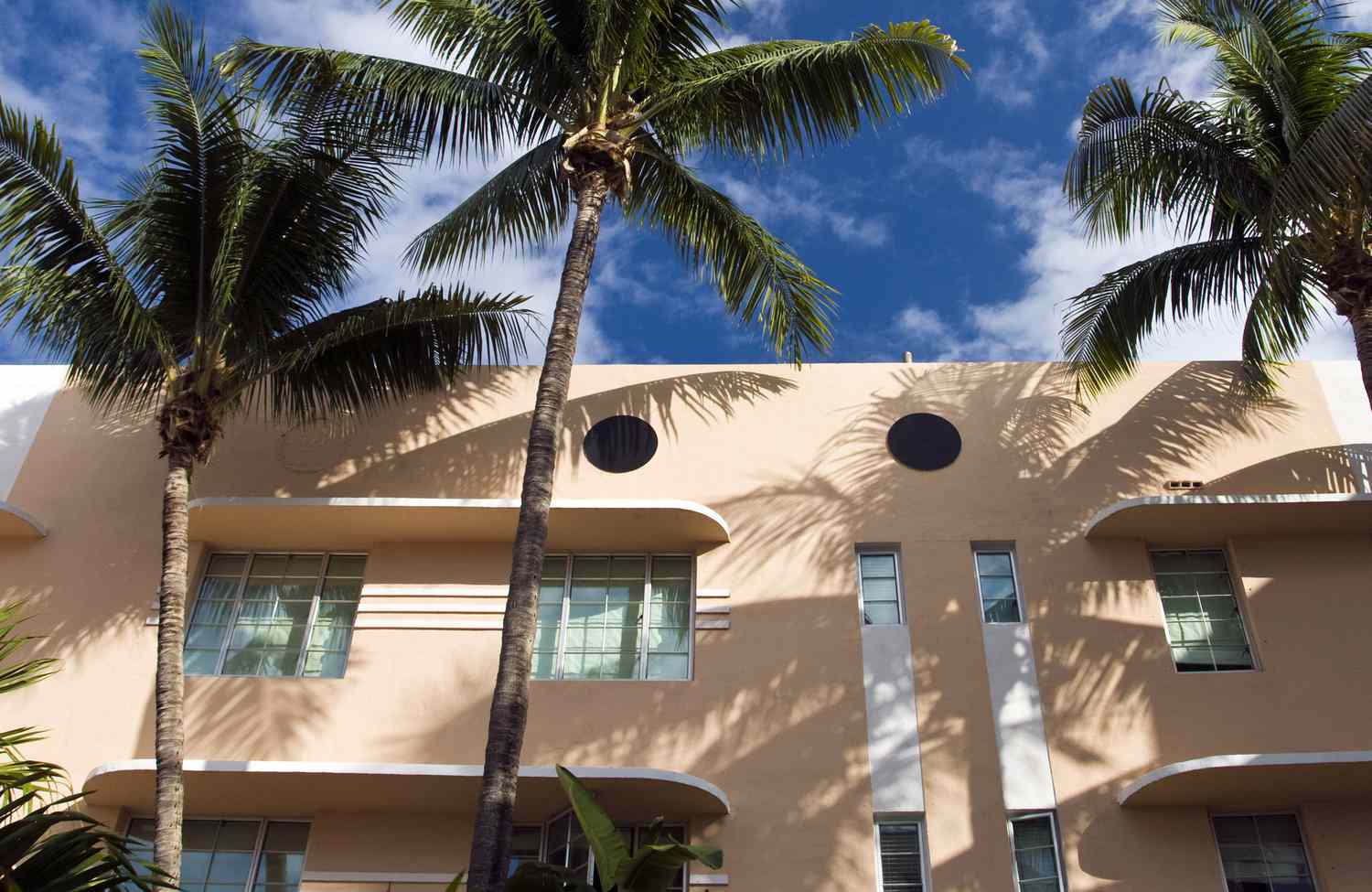 Salmon-pink is a common color on the Art Deco apartments of South Miami Beach, Florida