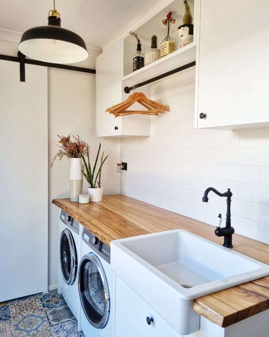 hanging rod in laundry room