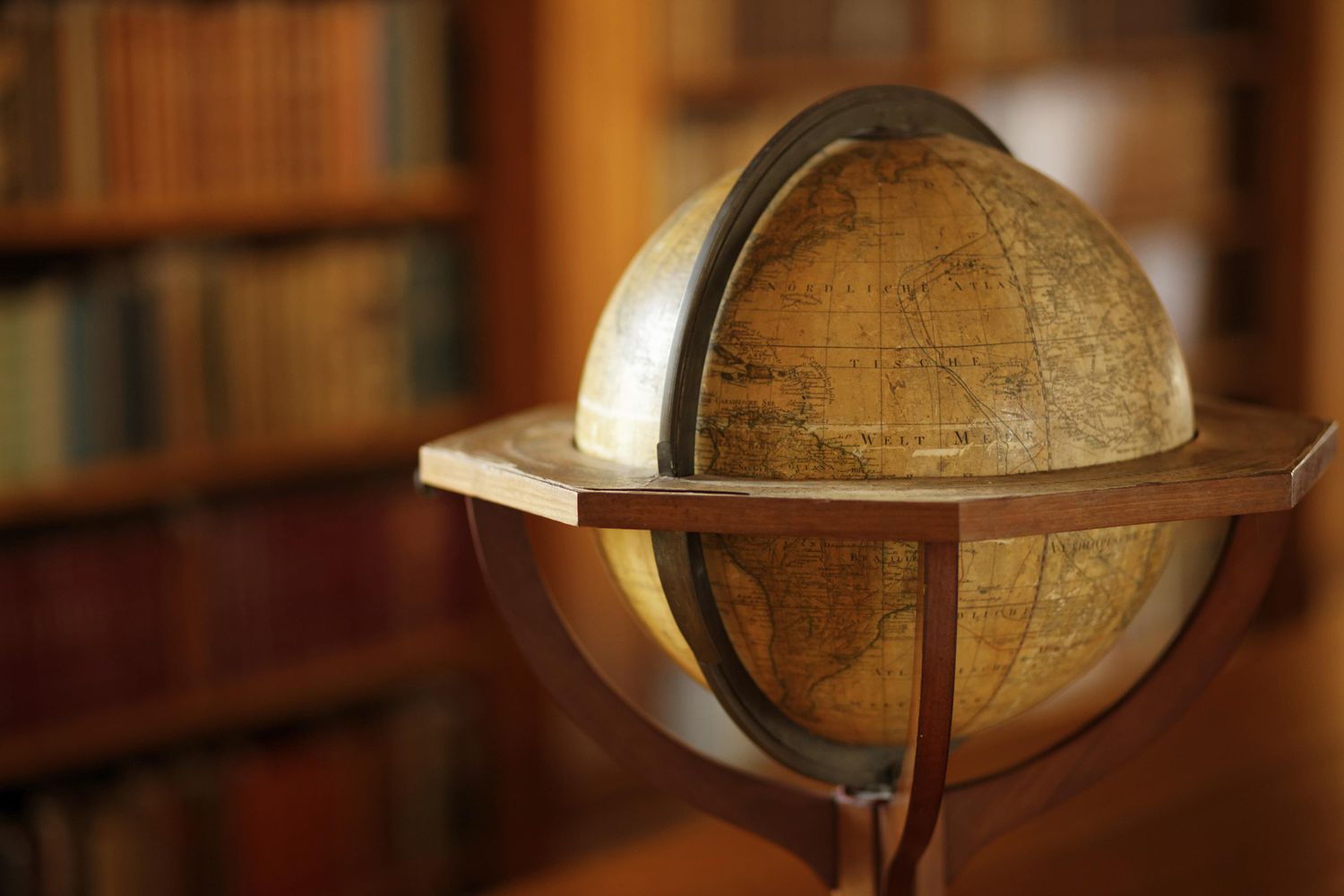 Vintage globe in a library