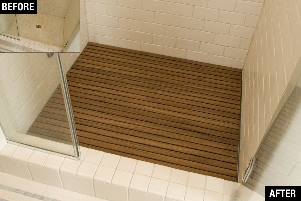 teak floor mat in shower stall