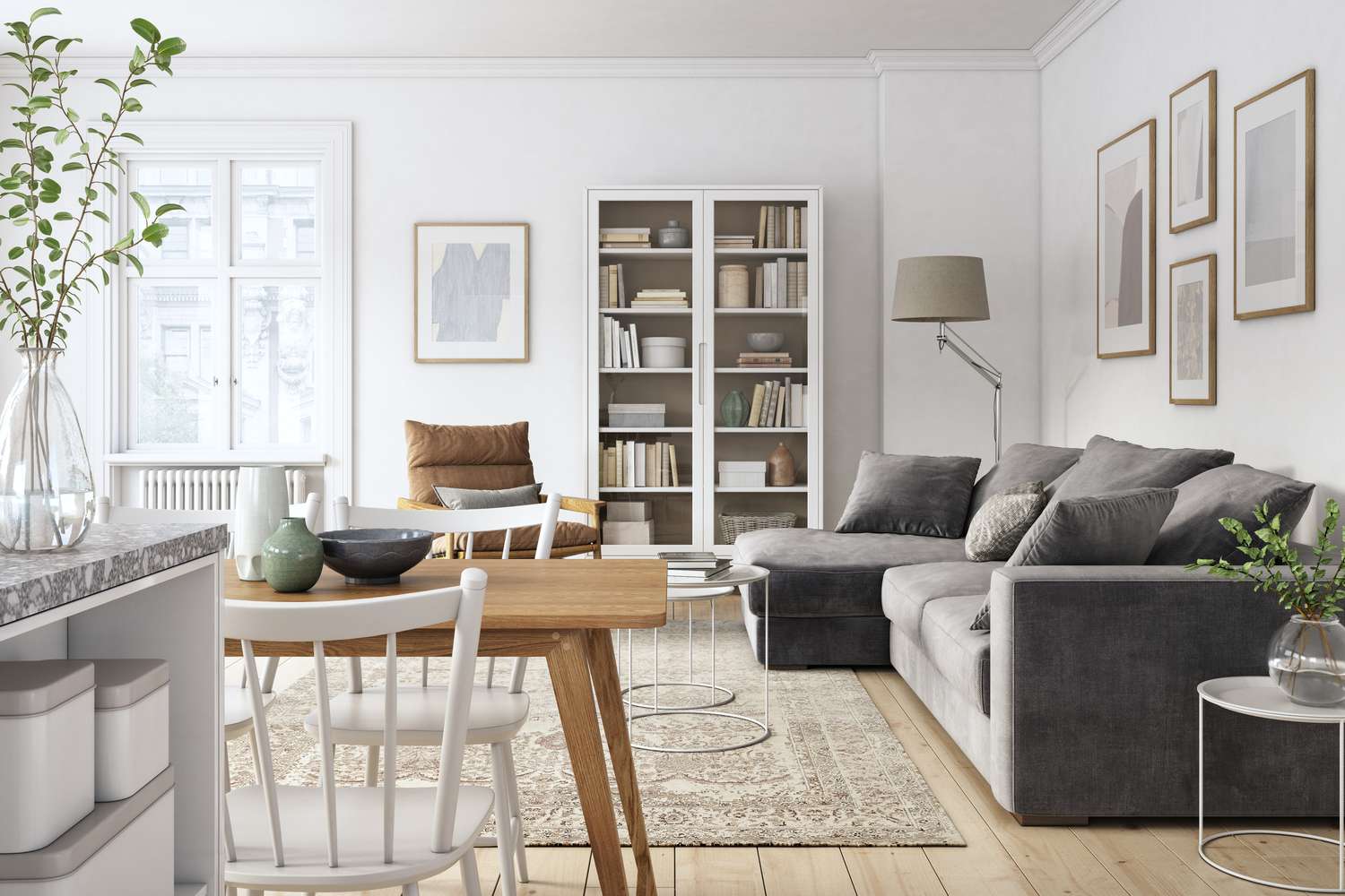 Interior da sala de estar escandinava moderna - renderização em 3d